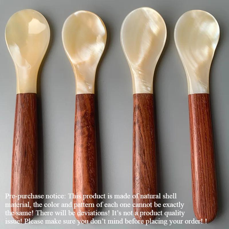 4pcs Natural Shell Spoon Forks Cream Coffee Caviar Spoon Mother of Pearl Seashells Stirring Spoons Teaspoon Crafts Kitchen Tool