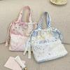 Lace Floral Women's Tote Shoulder Bags Fashion Large Capacity Handbags Portable Drawstring Shoulder Bag Purse Student Tote Bag