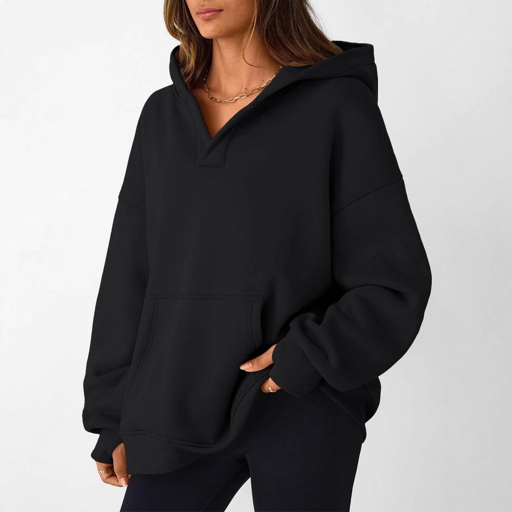 HNXC Damska zimowa odzież sportowa Jednokolorowa Luźna z kieszenią Bluza z kapturem i długim rękawem dla kobiet