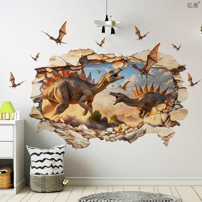 Cartoon Stegosaurus Pterodactyl Loch Wandaufkleber Selbstklebend Abnehmbar Kinderzimmer Schlafzimmer Dinosaurier Heimdeko Kunst