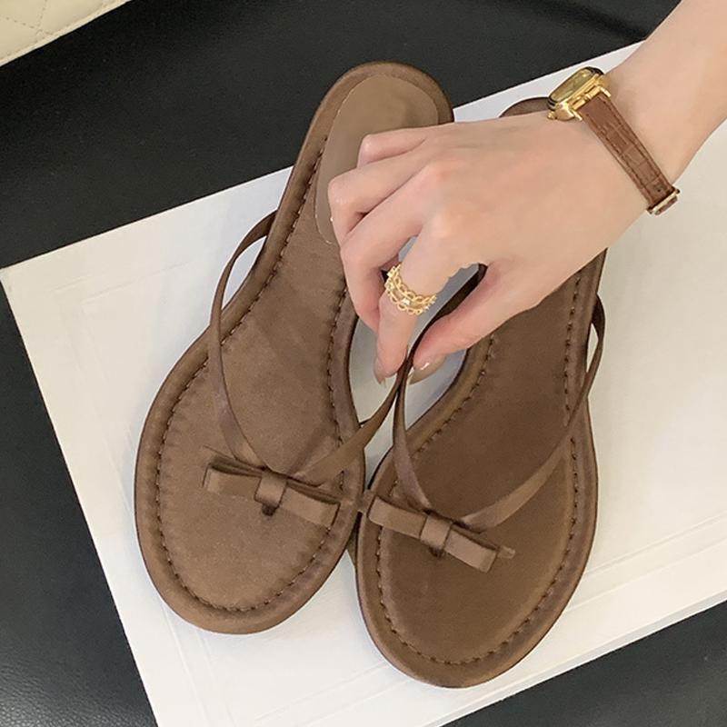 Summer Fashion Butterfly-knot Satin Women Slipper omen Round Clip Toe Beach Casual Sandal Thin Low Heels Flip Flops Shoes