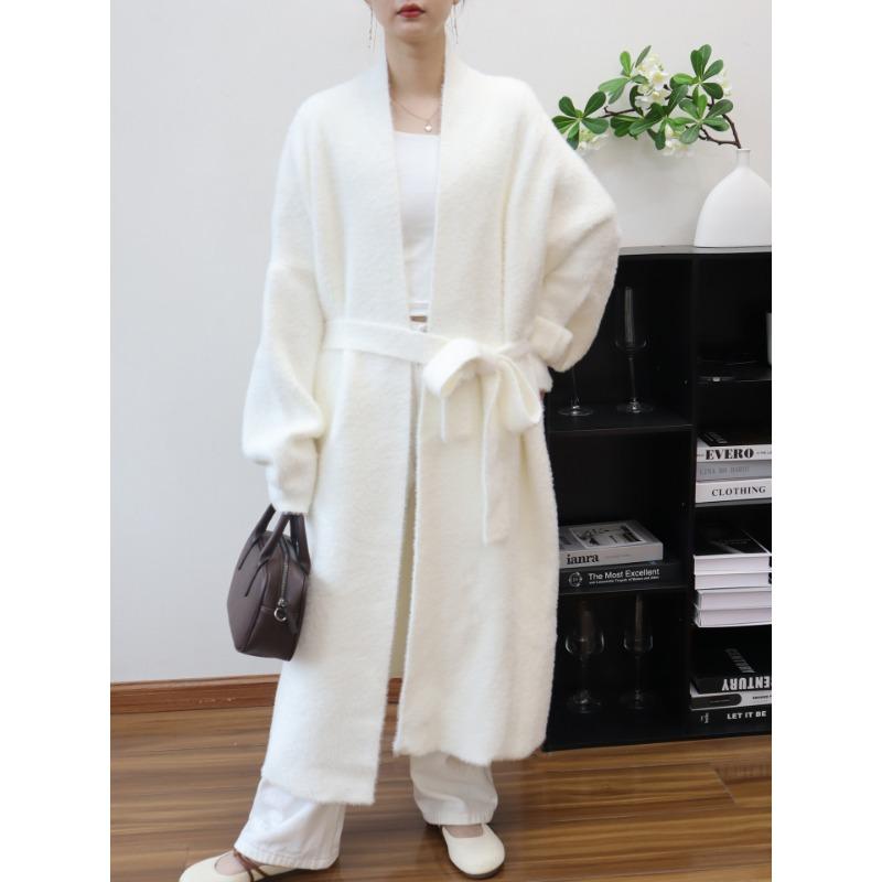 Imitation mink velvet lazy wind sweater jacket women's long autumn and winter new belt temperament knitted cardigan