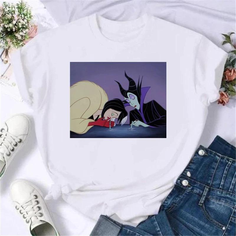 Summer Unisex Cartoon Villain T-Shirt Villain Princess Pattern Fashion T-Shirt Harajuku Streetwear White Cotton Top