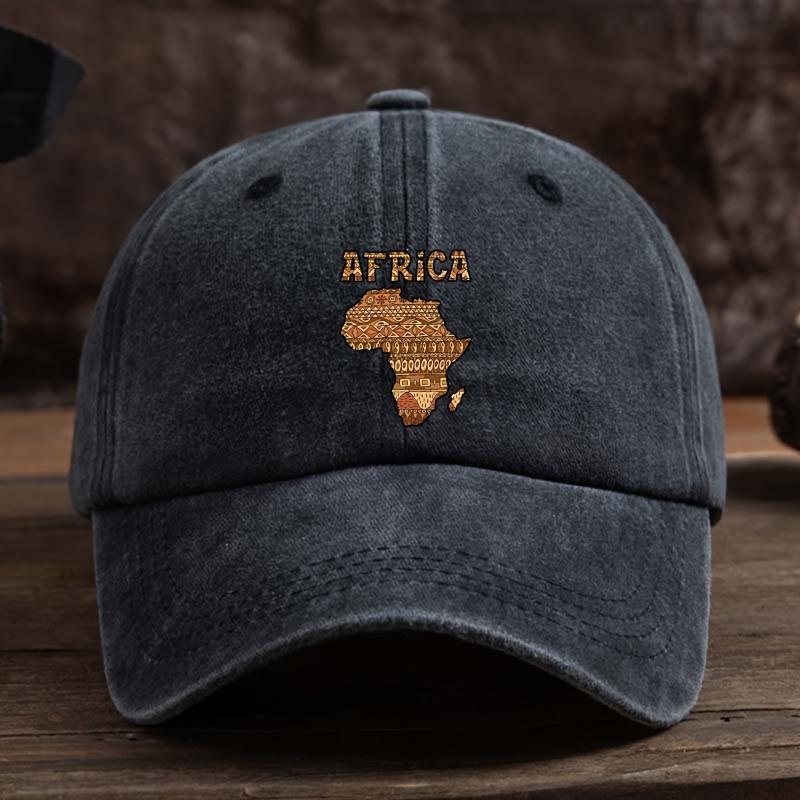 Unisexs African Letter Print Baseball Cap Stylish Black Snapback Hat with Golden Africa Design Polyester Machine Washable Per 1pc