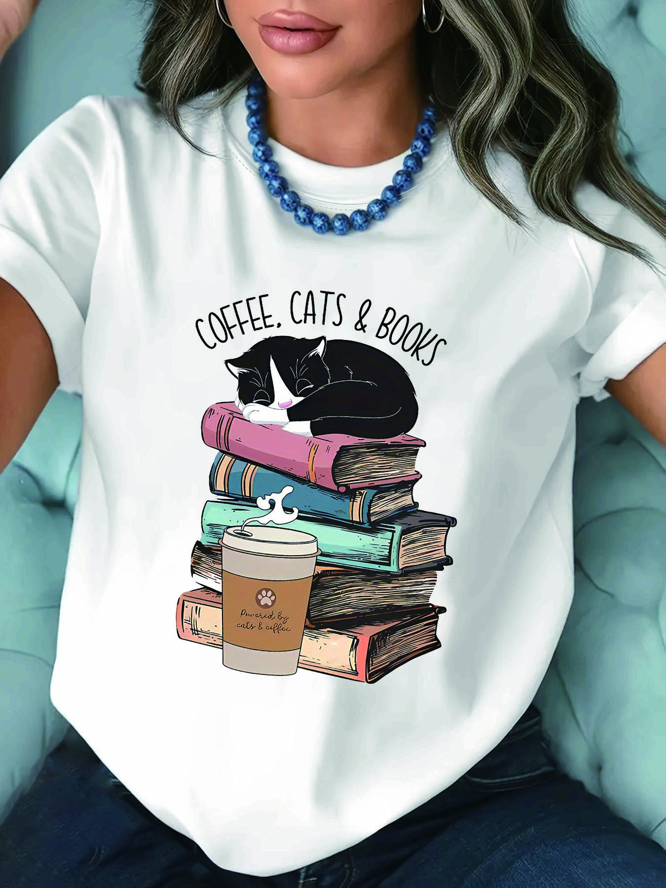 

Casual Daily Outfits for A Relaxed Time,A Stylish Plus-Size Women S Round-Neck T-Shirt for Spring and Summer with A COFFEE, S белый