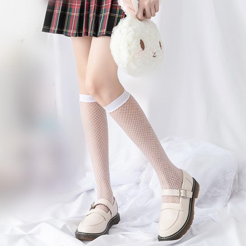 Calze da donna stile giapponese Calzini alti al ginocchio Calzini lunghi in nylon trasparente ultrasottile Calzini al ginocchio JK Lolita per ragazze dolci