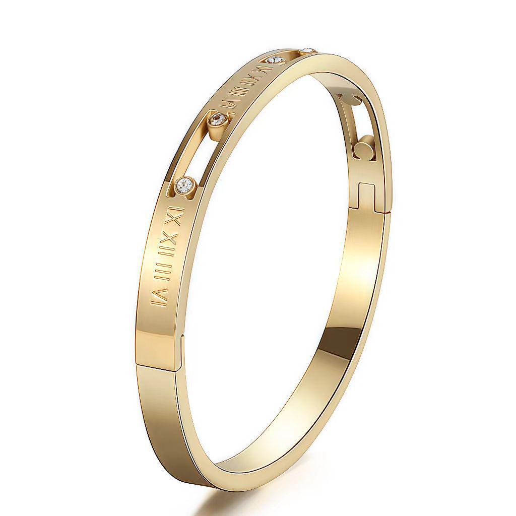 Bracelet de Luxe en Acier Inoxydable pour Femme: Titane Électroplaqué, Sertissage Diamants Complet, Style Européen-Américain