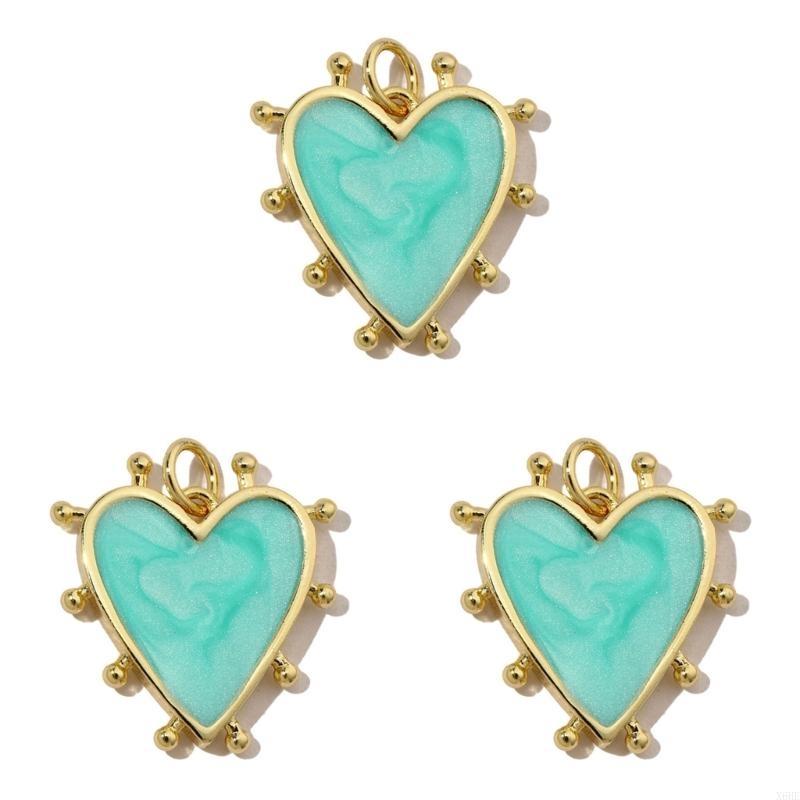 3pcs Gold Plated Enamel Heart DIY Charms Women Cubic Ziron Horseshoe Necklace Pendants Dise Poke Earring Jewelry Making Supplies