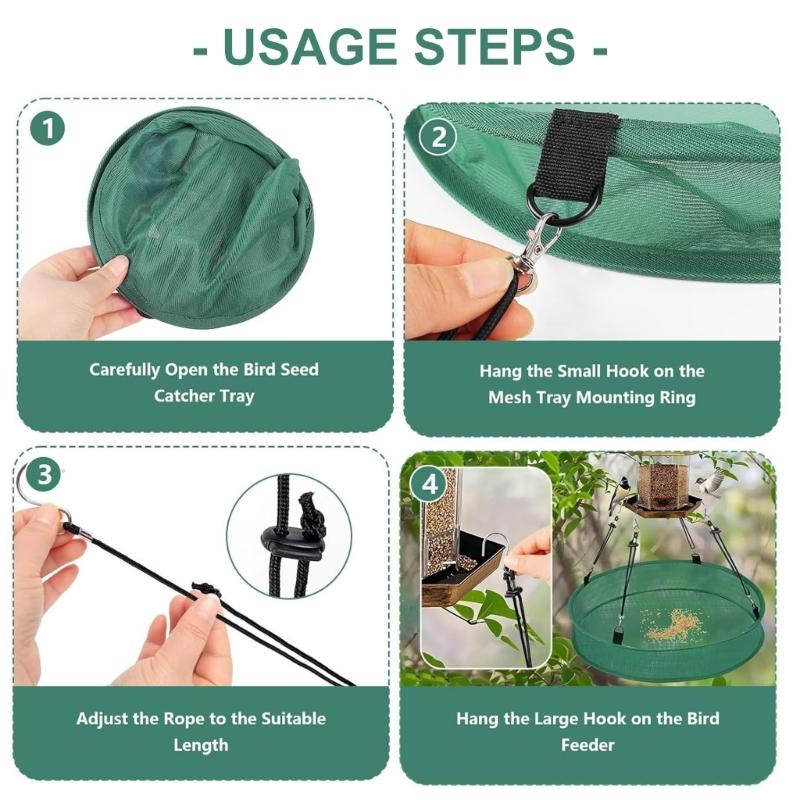 Set of 2 Outdoor Hanging Bird Food Tray with View Mesh Design for Backyard Bird Enthusiasts