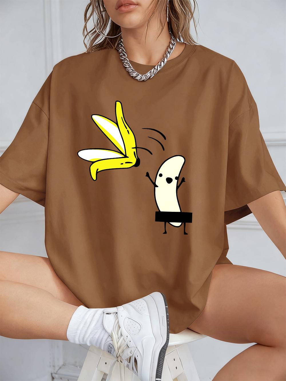 

Cartoon Banana Dancing Prints TShirts Womens Cotton Summer Short Sleeve Tops Comfortable Loose ONeck T Shirt Casual Clothes S