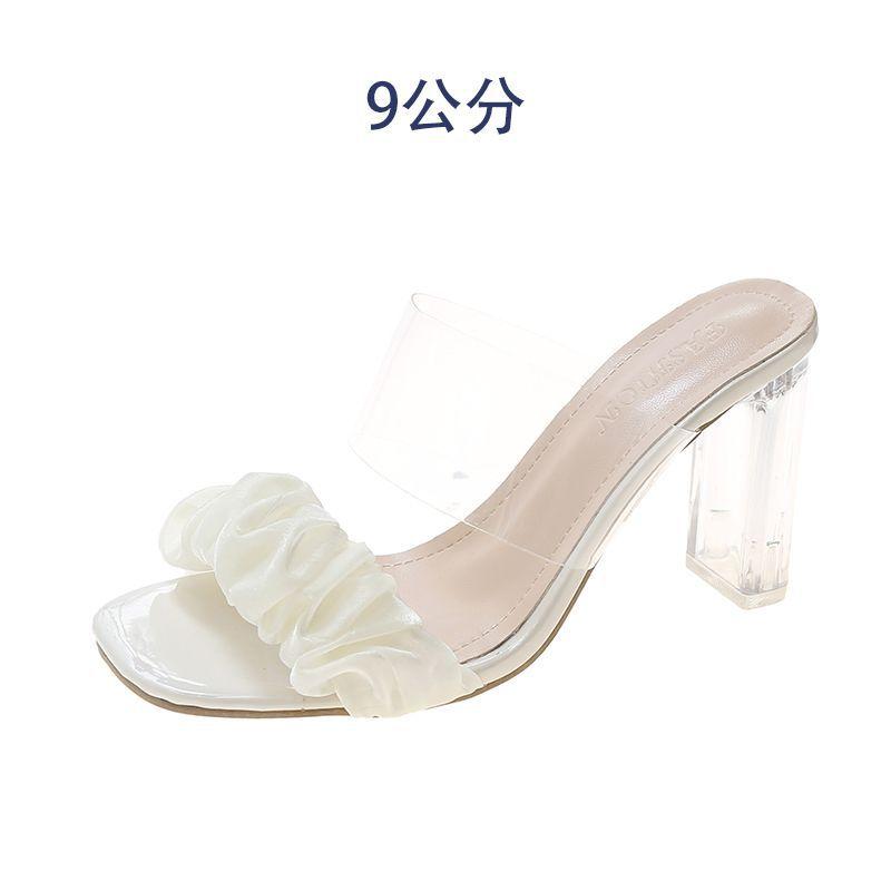 

Transparent word with sandals female summer new fairy wind crystal thick heel open toe wear high heel cool slippers 40