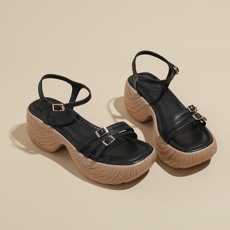 Not tired feet, wedges, sandals, women's muffin, thick-soled small man increases height, summer new high heel word with open toe Rome