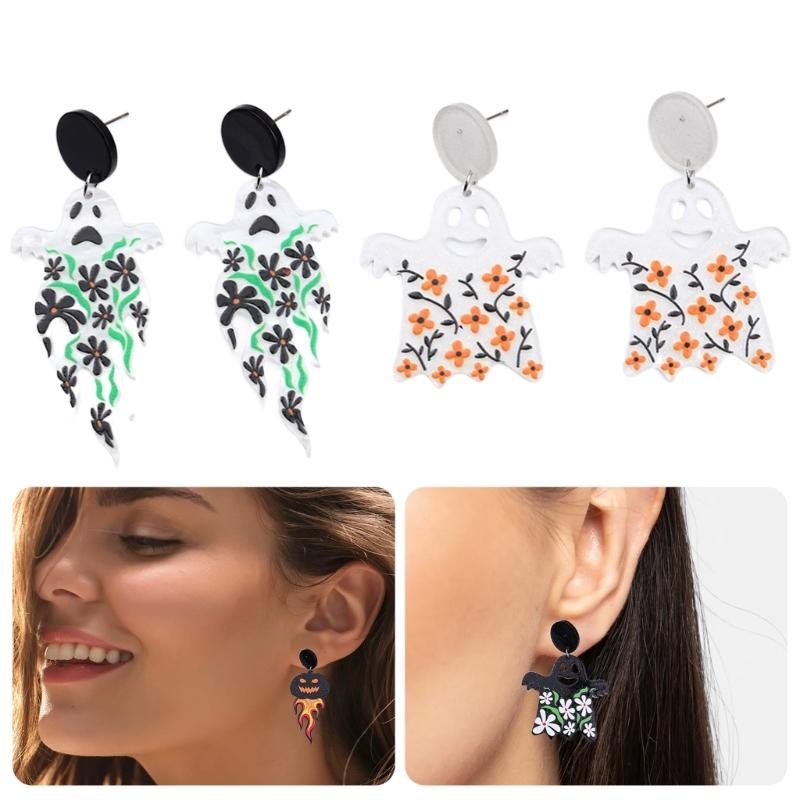 Fashion Dangle Earrings Spirit Pumpkin Skull Flower Drop Earrings Statement Jewelry Halloween Cartoon Acrylic Earrings