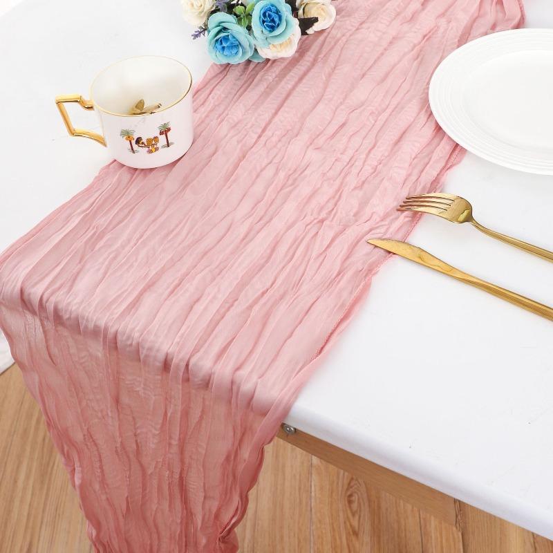 

Semi-Sheer Gauze Table Runner Boho Style Dining Table Setting Vintage Wedding Party Christmas Banquets Arches Cake Decor 1pcs-42x275cm