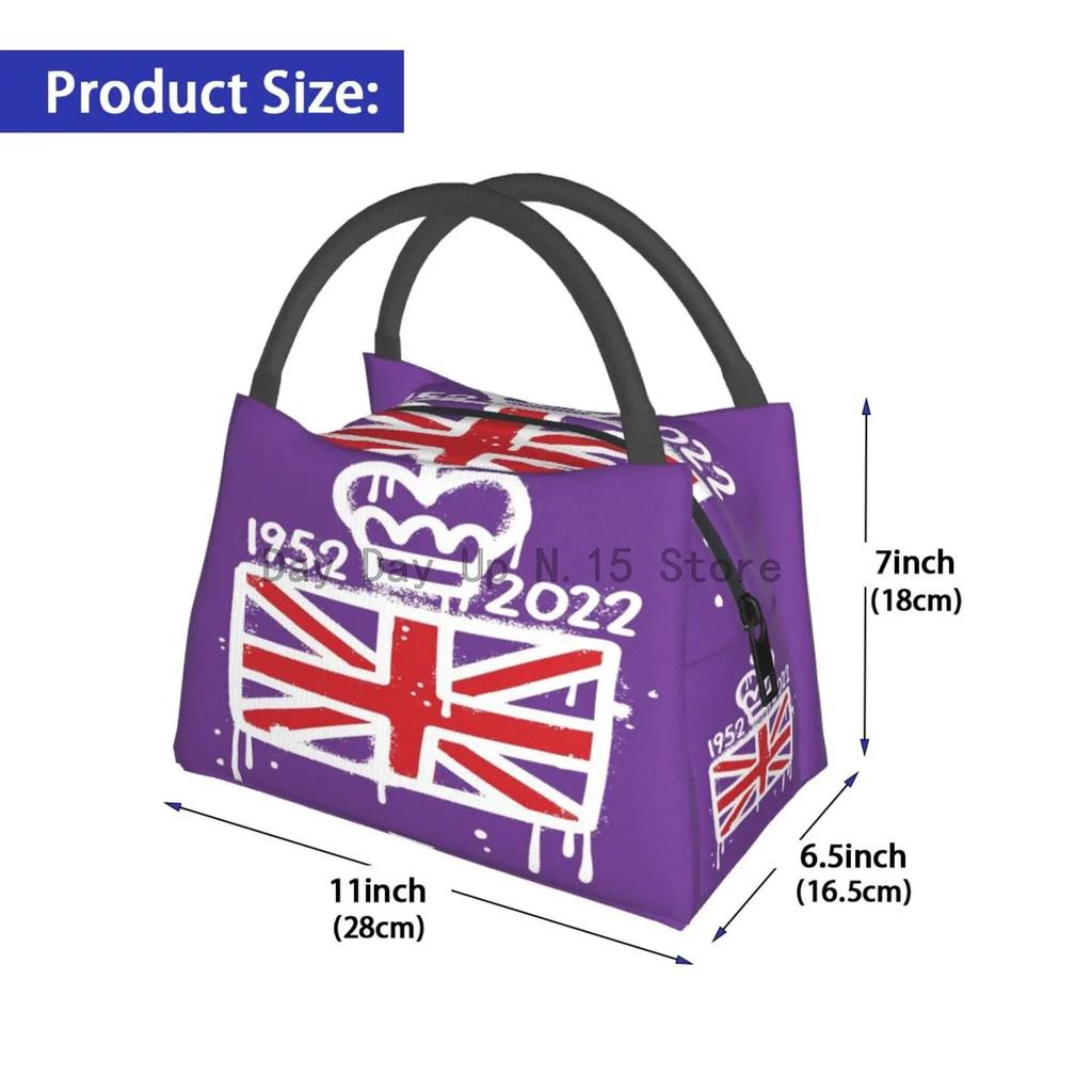 Queen Elizabeth II Flag Insulated Lunch Bag Amulet Cooler Thermal Lunch Tote Office Picnic Travel