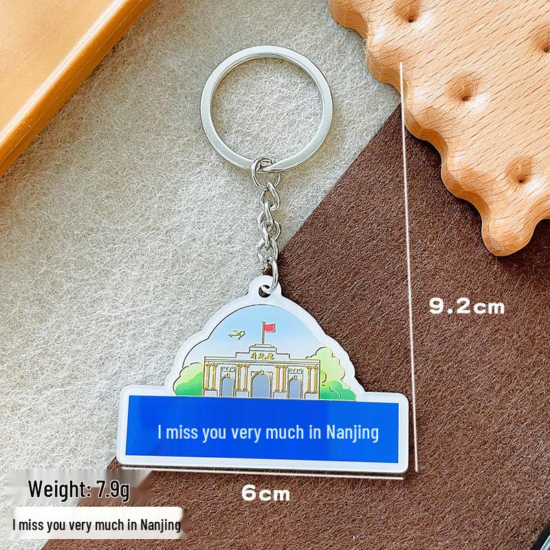 Acrylic Road Sign Keychain with "Where I Am, I Miss You" Message