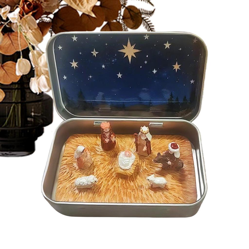 Christmas horse trough ornament Figurines Resin Christmas Home Decor Holy Family Jesus Tabletop Figurines for Tabletop Cabinet