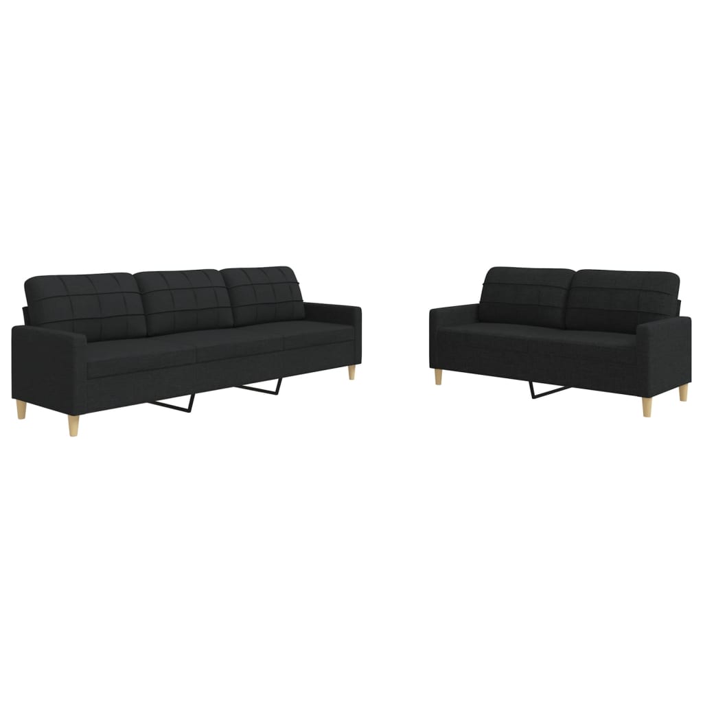 2 Piece Sofa Set Black Fabric