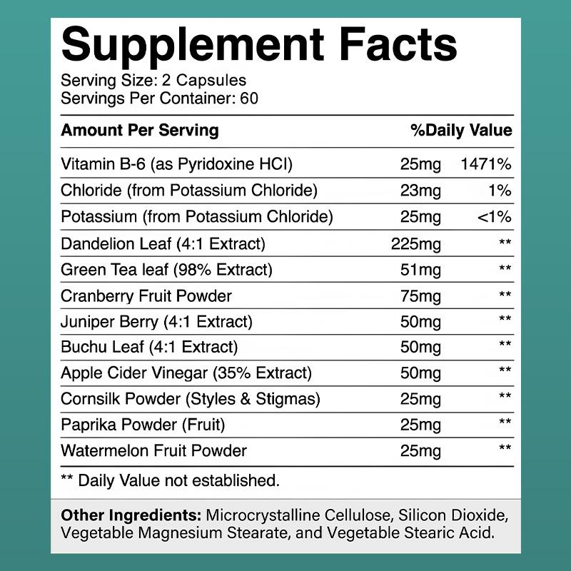 Vitamin B6 Potassium Green Tea Water Away Maximum Strength Fluid Support Blend 120 Capsules Dietary Supplement