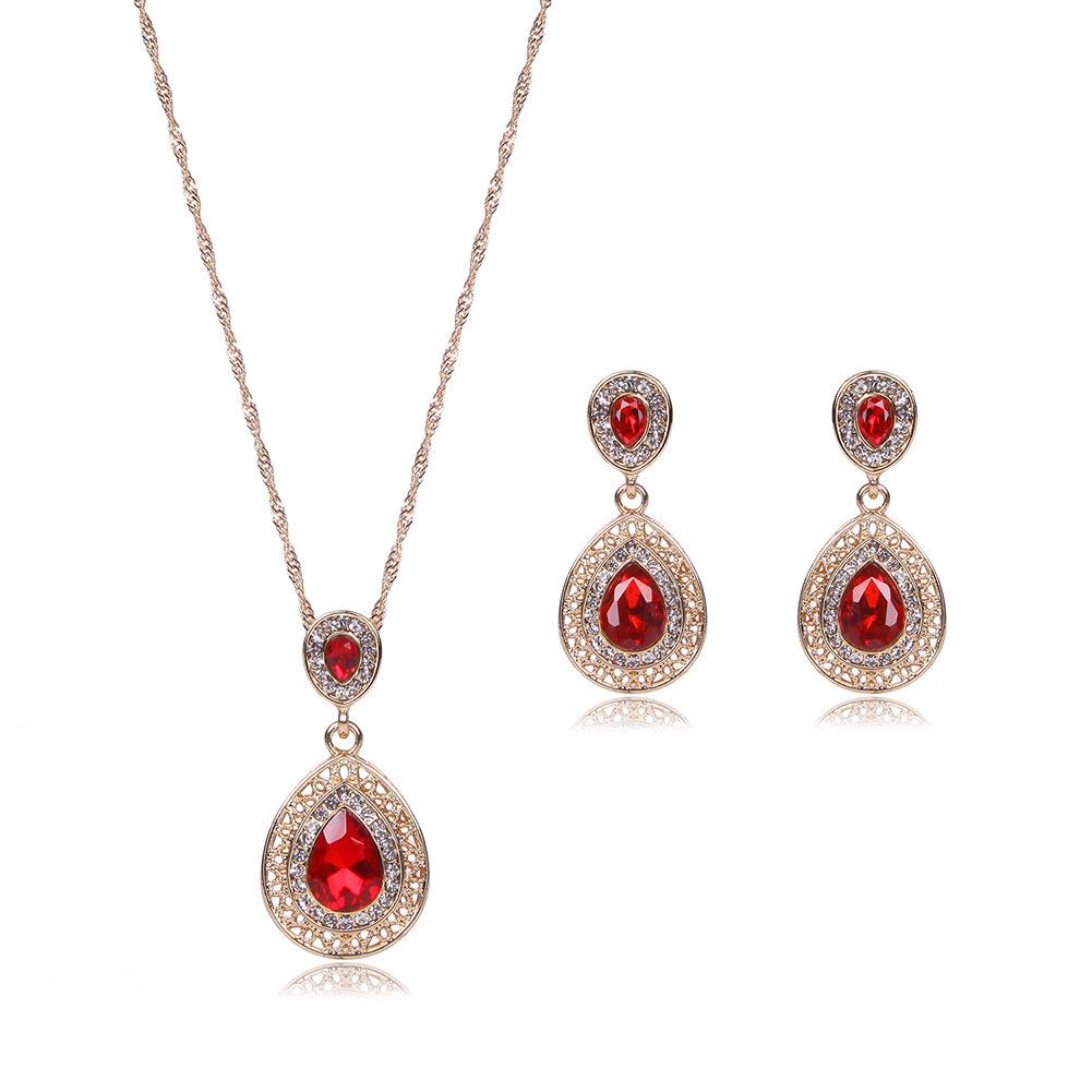 

Crystal Teardrop Necklace and Earring Set - Bridal Jewelry for Women