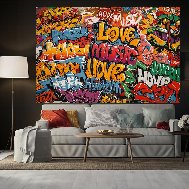 1 piece of vibrant 80s-90s hip-hop graffiti party backdrop - colorful polyester wall decoration, home decor