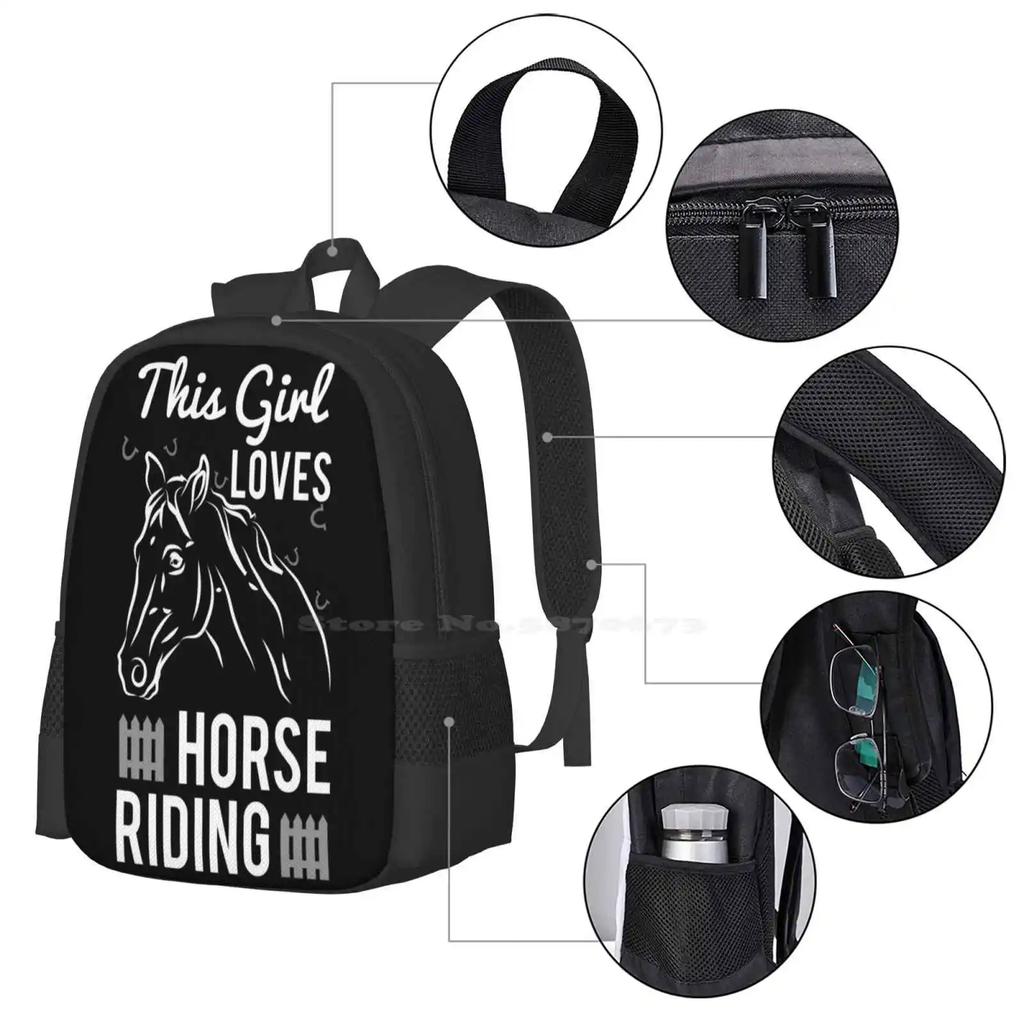 This Girl Loves Horse Riding Bag Backpack For Men Women Girls Teenage Horse Lover Horse Friends Equestrian Horse Drawing Horses