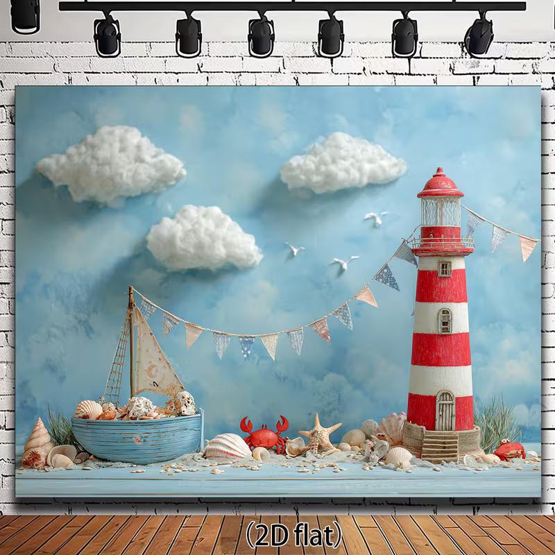 2D Nautical Themed Lighthouse Photography Background for Baby Shower 47.2x31.5inch/120*80cm