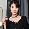 Titanium Modern Black Steel Choker Necklace For Women With Dazzling Crystal Accents And Trendy Shape Wave