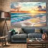 2D Coastal Sunset Tapestry, Ocean Wave & Cloudy Sky for Bedroom