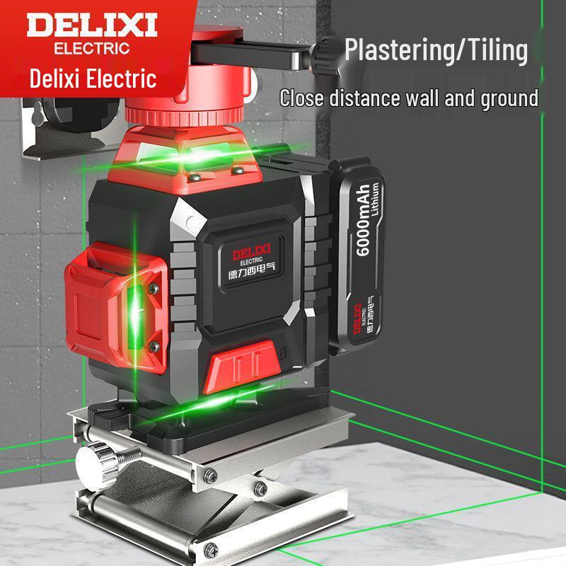DELIXI Green Laser Level - 12 Lines, High Precision, Wall and Floor Mount, with Blue Light for Outdoor Use