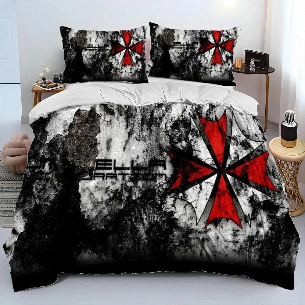 3D R-Resident Evil Games Gamer Comforter Pościel, Poszewka na kołdrę Poszewka na poduszkę, King Queen Size Pościel Zestaw Chłopców