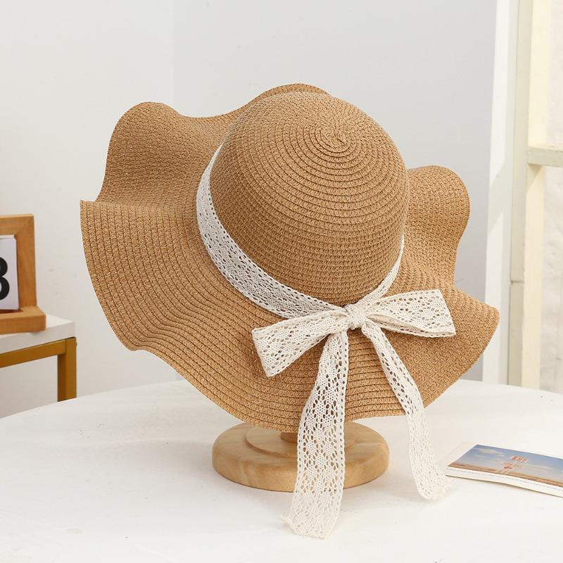 Summer Bow Sun Hat Female, Seaside Beach Vacation Sun Hat Outdoor Big Brim Sun Hat Sweet Straw Hat