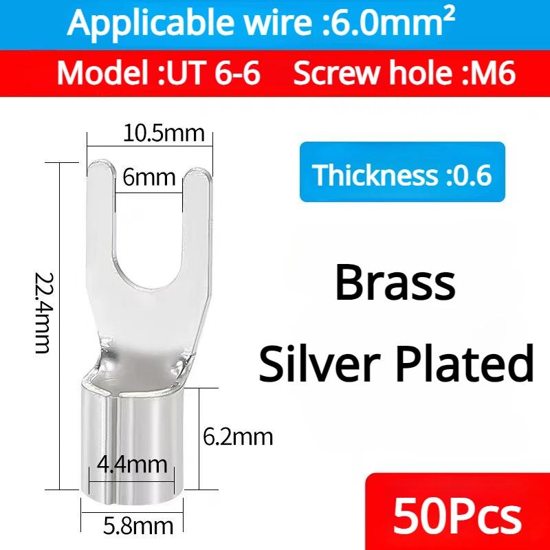 50PCS UT1.5 -10 Non-Insulated Ring Fork U-Type Terminal Tin-Plated Copper Terminals Assortment Kit Cable Wire Connector Crimp