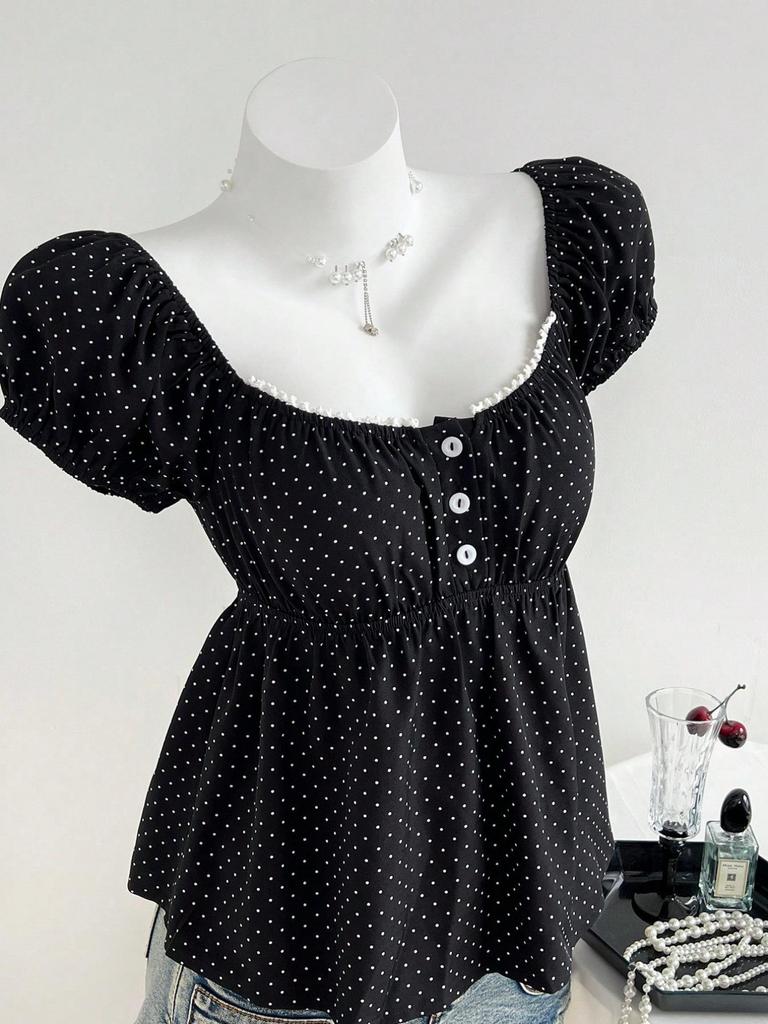 Polka Dot U-Neck Slimming Short Sleeve Summer Dress