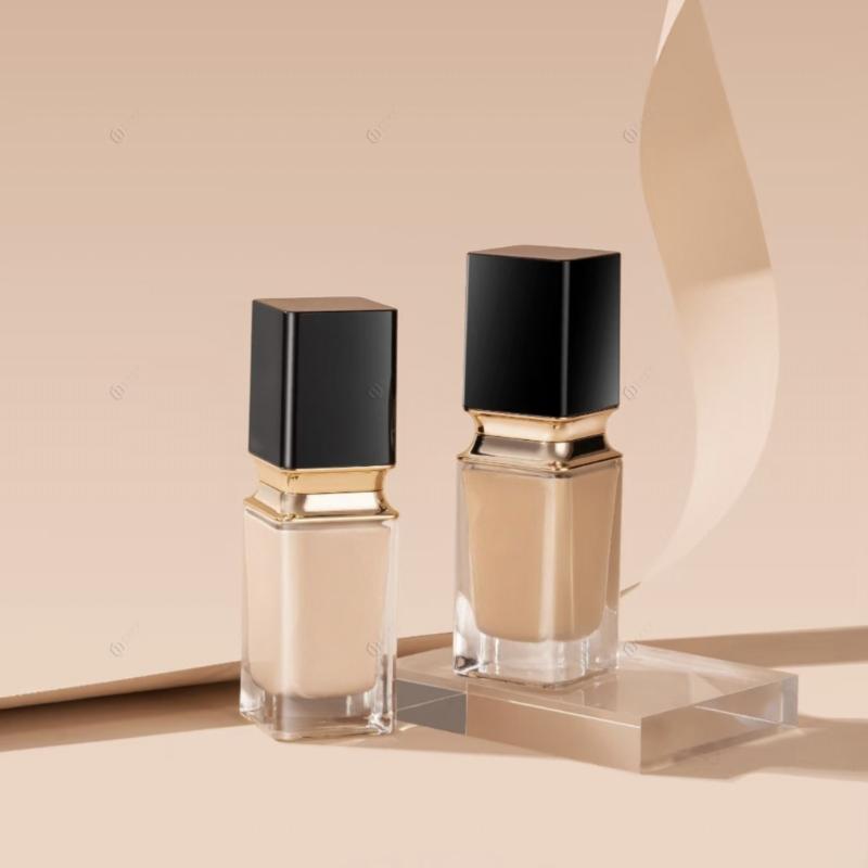 15-40Ml Empty Pump Bottle Glass Liquid Foundation Container Makeup Transparent Square Refillable Bottle Portable Pump Bottle
