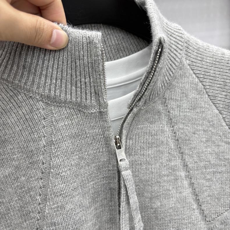 Men's Retro Jacquard Half-Zip Knit Sweater - Casual Solid Color Warm Base Layer