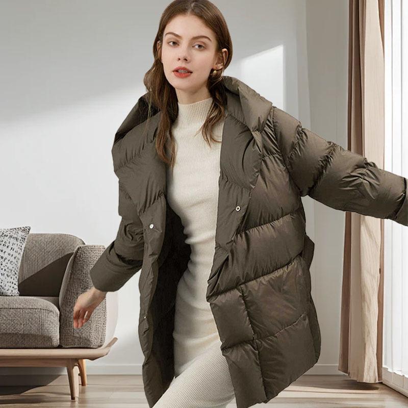 Down jacket women's medium and long 2024 new winter women's clothing Jiangnan style simple warm duck down jacket