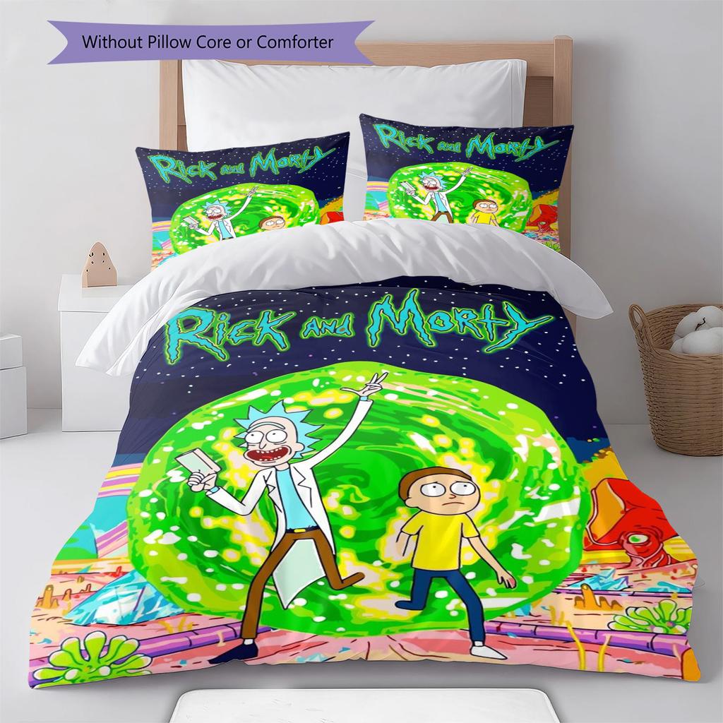 Morty Rick Pattern Bedding Set Quilt Cover Pillowcase Home Decor Gift (1 * Duvet Cover + 2 * Pillowcase, Without Core)