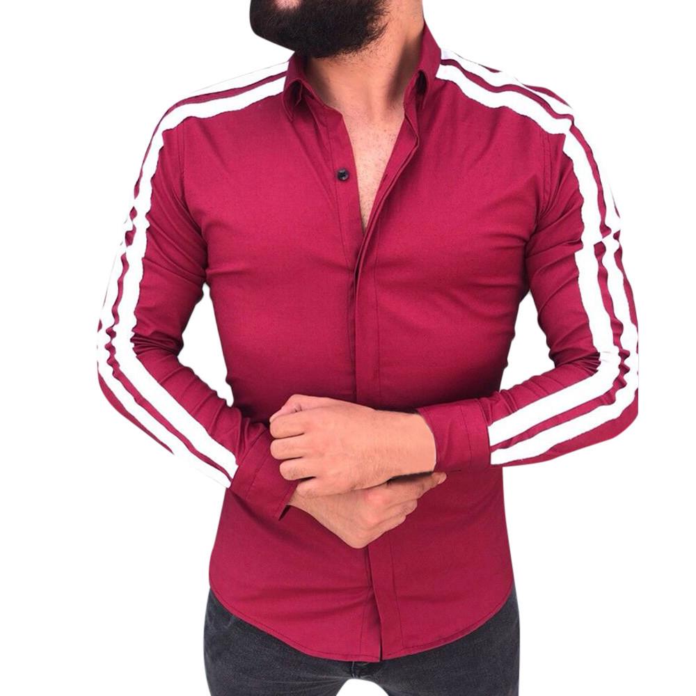 Fashion Men's Autumn Winter Casual Packwork Button Long Sleeve Shirt Blouse Top