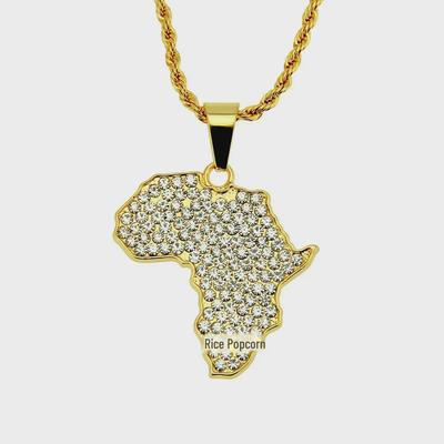 Hip-Hop African Diamond Map Pendant Necklace