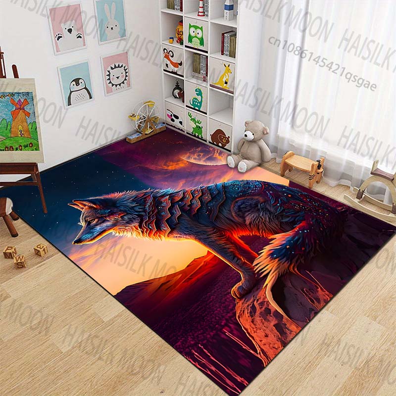 New product Wolf on sunset cliff Carpet for Living Room Bedroom Bedside Floor Mat Cloakroom kids Play Mat Area Rug Large Size