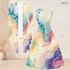 Women Plus Size Two Piece Set Printed Sleeveless Tie Waist Flared Dress And 3 4 Sleeve Open Cardigan
