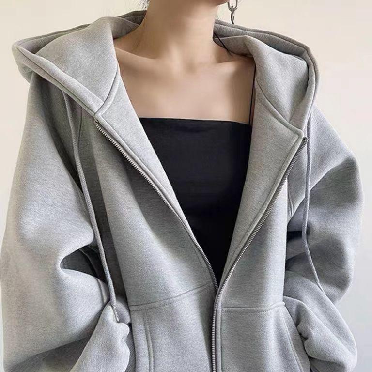 

Женская флисовая толстовка на осень-зиму, утолщенная, с капюшоном, на молнии, свободная 2XL