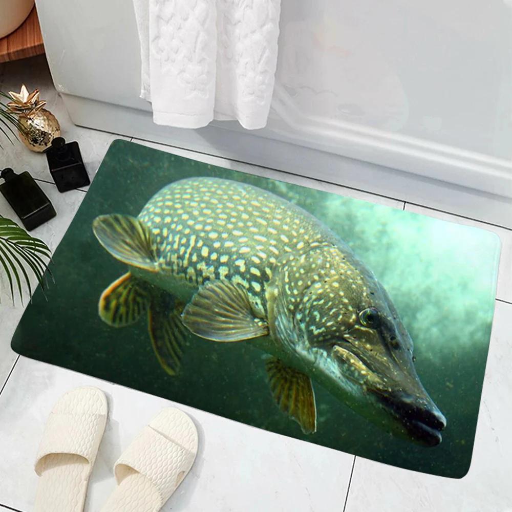 Hot Selling Model Fishing Lure Hard Bait House Door Mat Decoration 3D Printing Animal Floor   Non-Slip Soft Flannel Rug