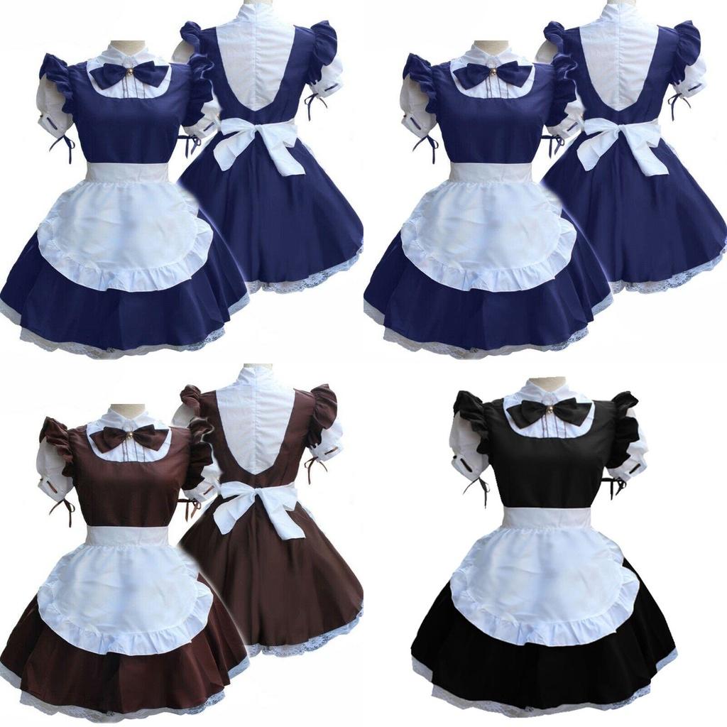 Damen Kurzarm Retro Dienstmädchenkleid mit süßem Puppenkragen und Prinzessinnen-Ästhetik