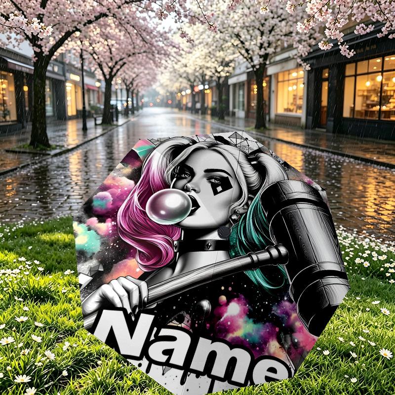 Custom Name Personalized Superhero Print Umbrella, Auto Open Close, 8‑Rib Sturdy Frame, Commute Camping Hiking Use, Birthday Gift