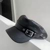 British Style Leather Hat Spring Autumn Sailor Hats Black Beret Cap Women Men Flat Top Captain Military Caps Y2K Gothic Cap