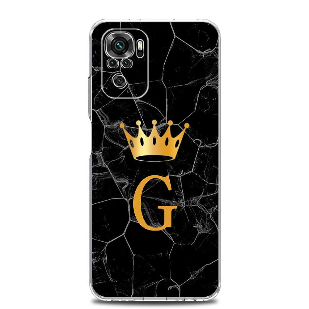 Crown Letter A To Z Phone Case For Xiaomi Redmi Note 13 12 5G 9S 9 8 10 11 Pro Plus 4G 9T 13C 12C10C 9C 9A 7 Pro Clear Cover