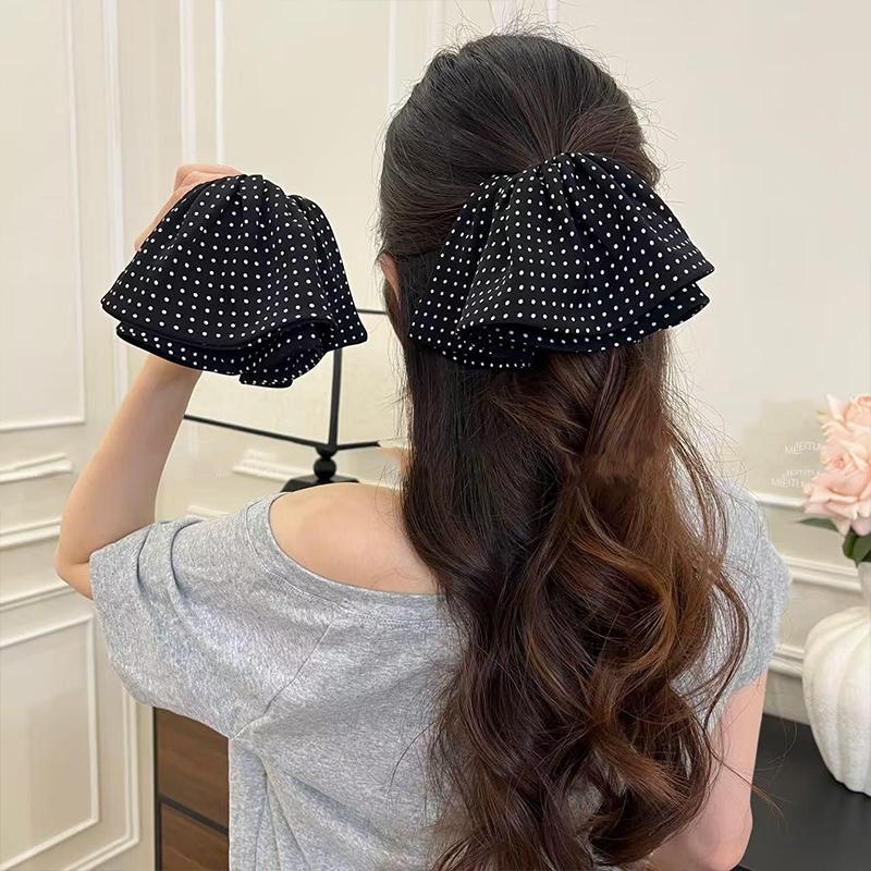 

Заколка-бант в горошек Модная заколка для пучка или хвостика на затылке Аксессуары для волос чёрный