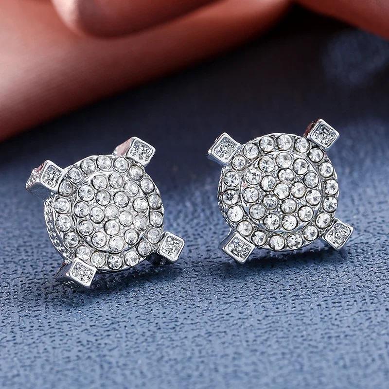 Mode Goldfarbe Iced Out Quadrat Bling Ohrstecker Herren Hip Hop Luxus Strass Geometrie Ohrringe für Damen Party Zirkon